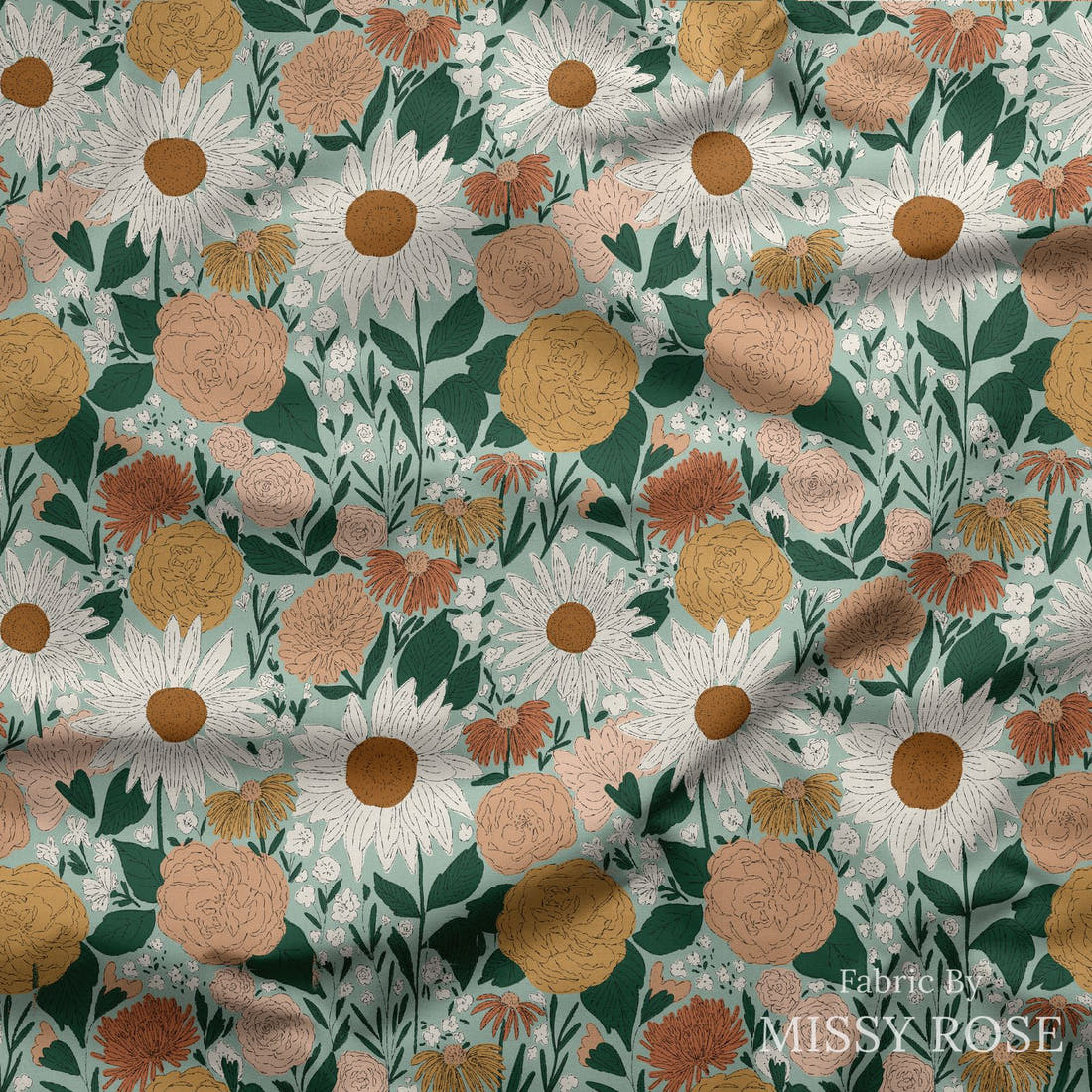 Indy Bloom Fabric Juliet Florals Juliet 01 draped fabric mockup - custom printed fabric by the metre | Fabric by Missy Rose