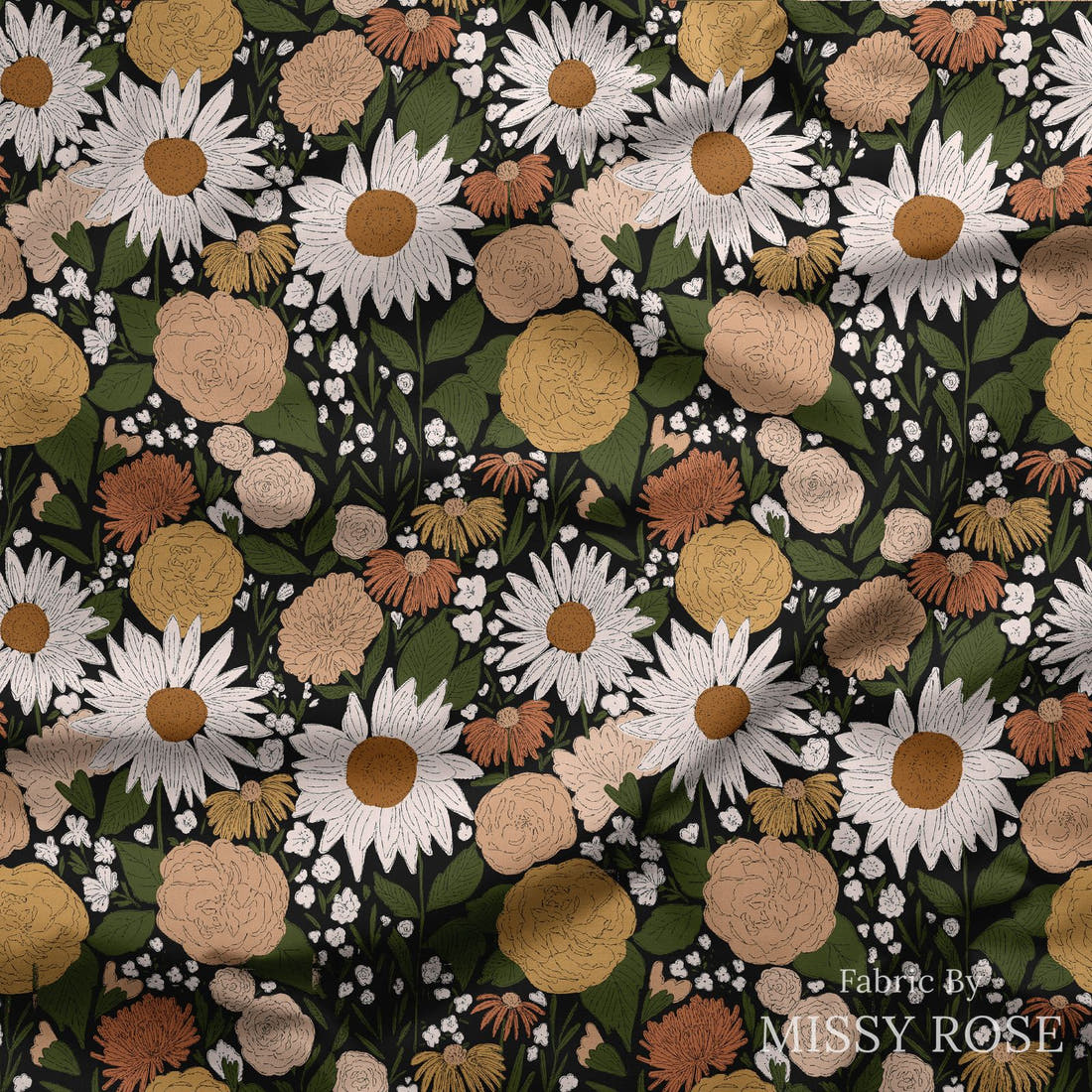 Indy Bloom Fabric Juliet Florals Midnight 12 draped fabric mockup - custom printed fabric by the metre | Fabric by Missy Rose