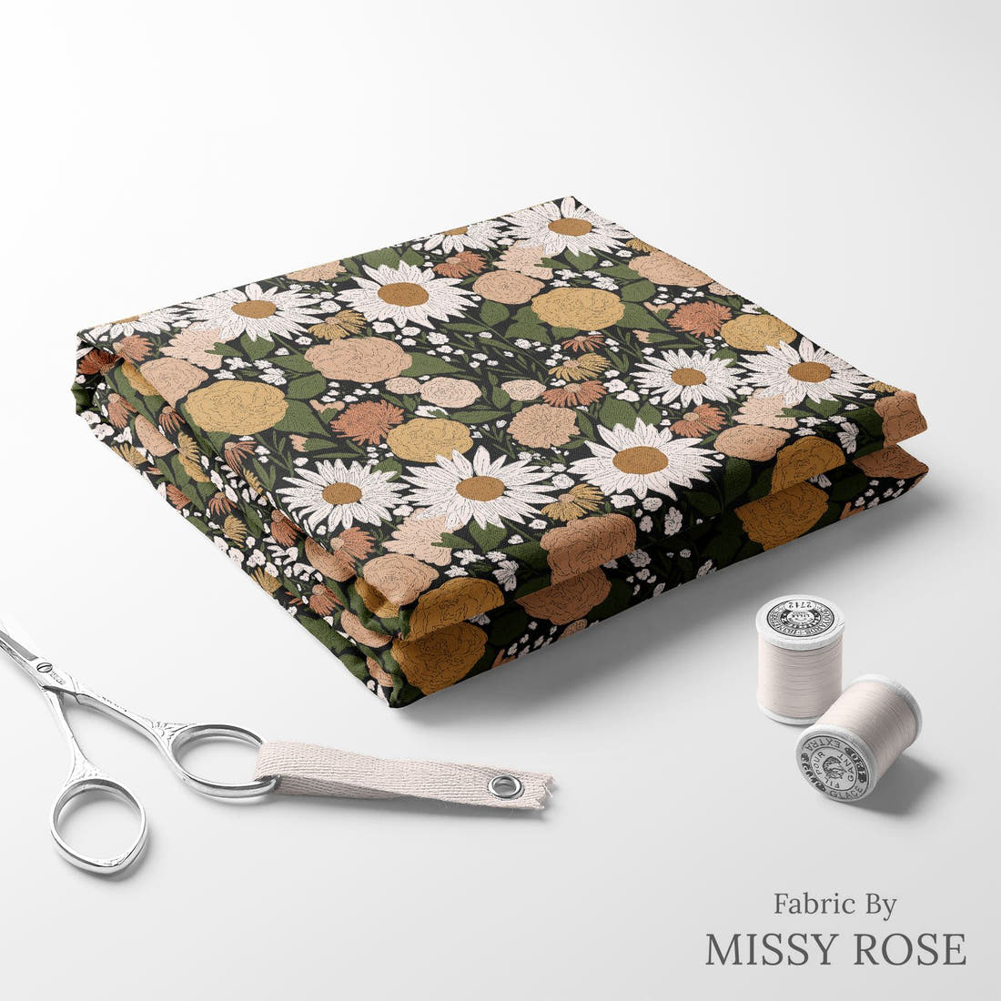 Indy Bloom Fabric Juliet Florals Midnight 12 folded fabric stack with matching thread - pre-order fabric Australia | Fabric by Missy Rose