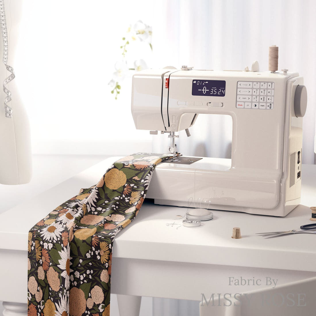 Indy Bloom Fabric Juliet Florals Midnight 12 fabric on a sewing machine - sew your own | Fabric by Missy Rose