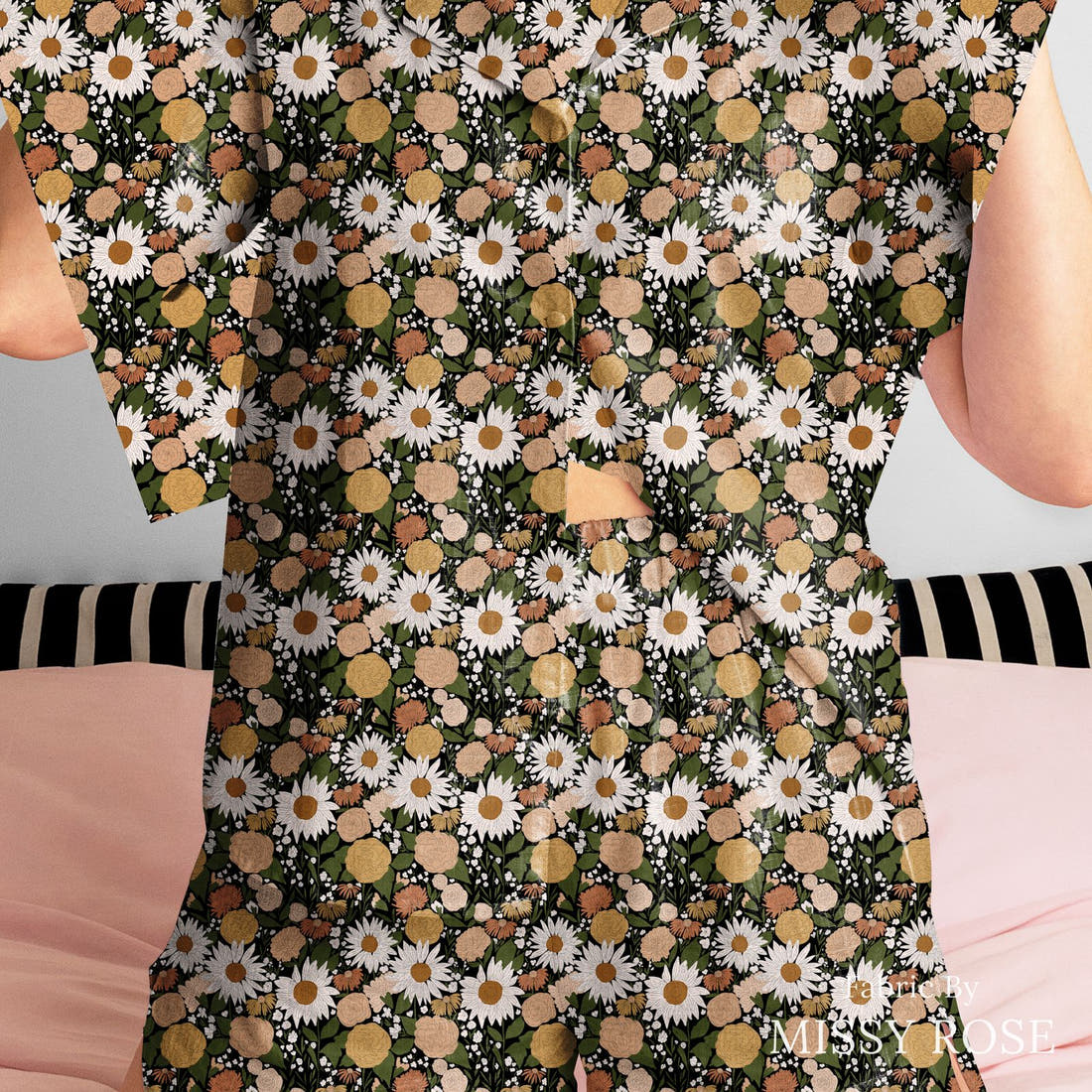 Indy Bloom Fabric Juliet Florals Midnight 12 sewn into a women's pyjama set - custom printed fabric | Fabric by Missy Rose