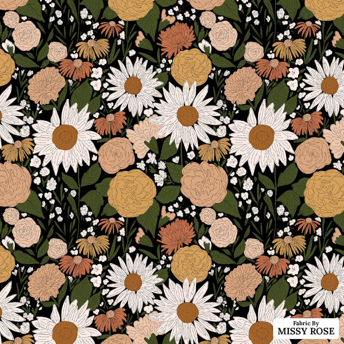 Indy Bloom Fabric Juliet Florals Midnight 12 flat view of the printed design | Fabric by Missy Rose