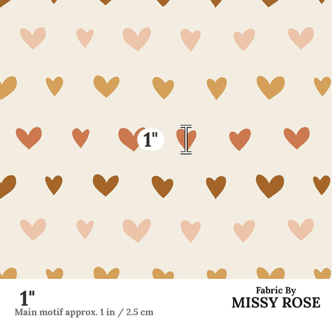 Indy Bloom Fabric Juliet Florals Ombre Hearts 03 1 inch print scale guide | Fabric by Missy Rose