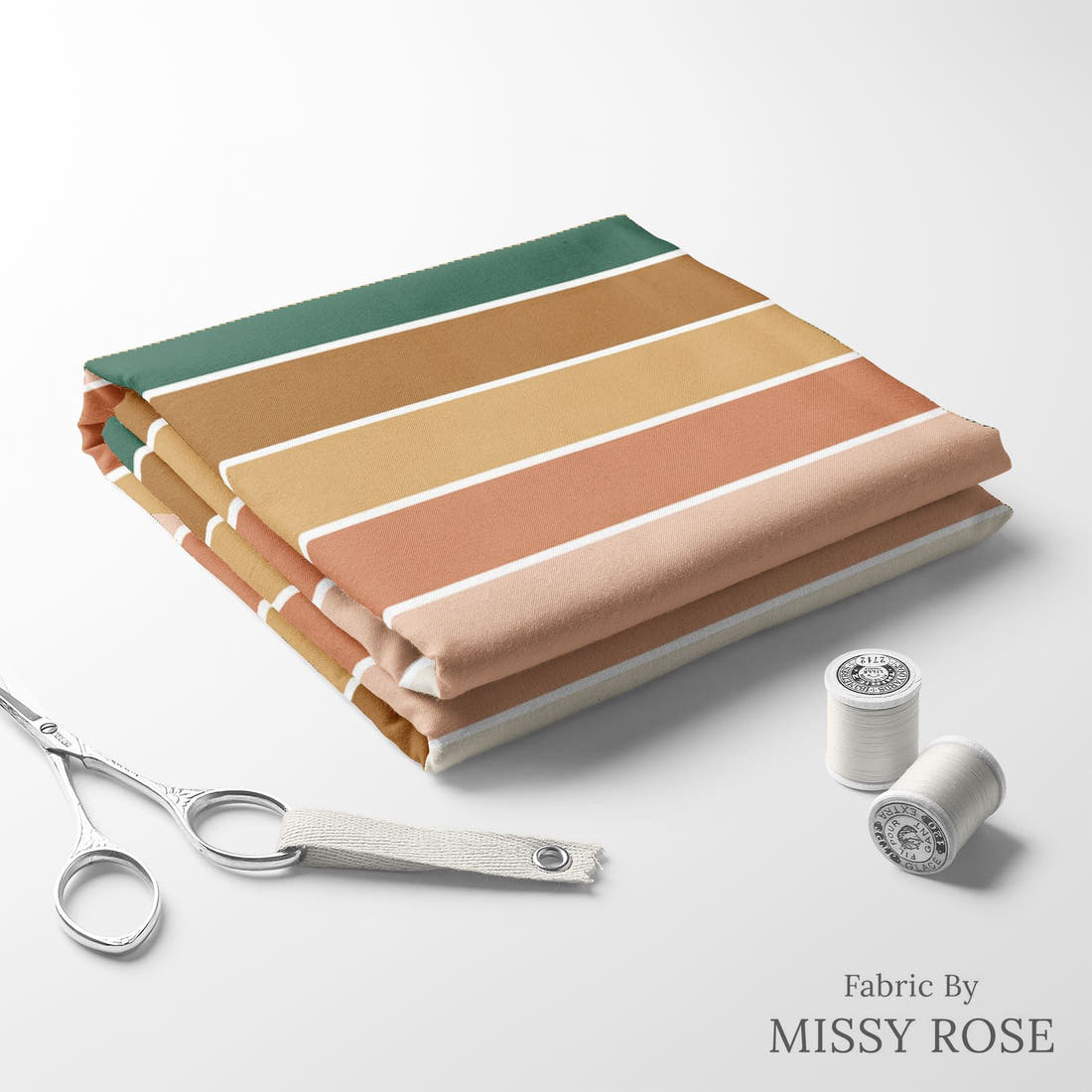 Indy Bloom Fabric Juliet Florals Ombre Stripes 08 folded fabric stack with matching thread - pre-order fabric Australia | Fabric by Missy Rose