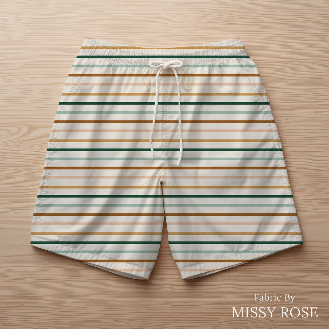 Indy Bloom Fabric Juliet Florals Thin Stripe 05 sewn into swim shorts - custom printed fabric | Fabric by Missy Rose