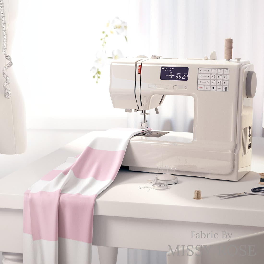 Indy Bloom Fabric Laguna Summer Beach Stripe In Bubblegum 29 fabric on a sewing machine - sew your own | Fabric by Missy Rose