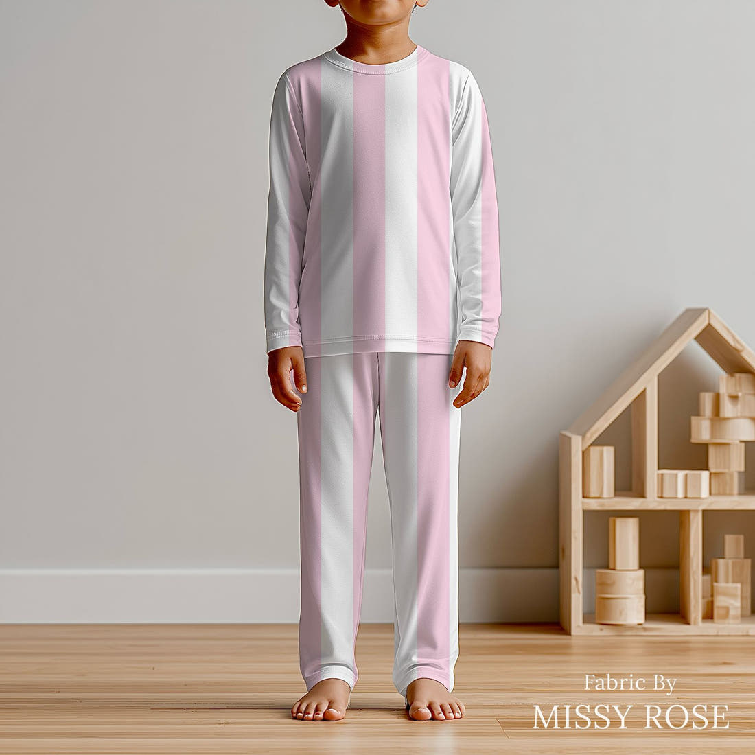 Indy Bloom Fabric Laguna Summer Beach Stripe In Bubblegum 29 sewn into kids' pyjamas - custom printed fabric | Fabric by Missy Rose