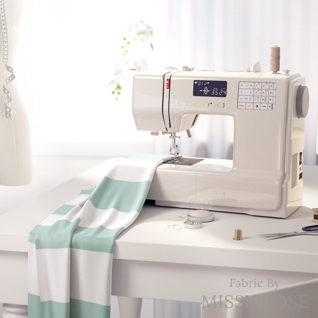 Indy Bloom Fabric Laguna Summer Beach Stripe In Laguna 28 fabric on a sewing machine - sew your own | Fabric by Missy Rose