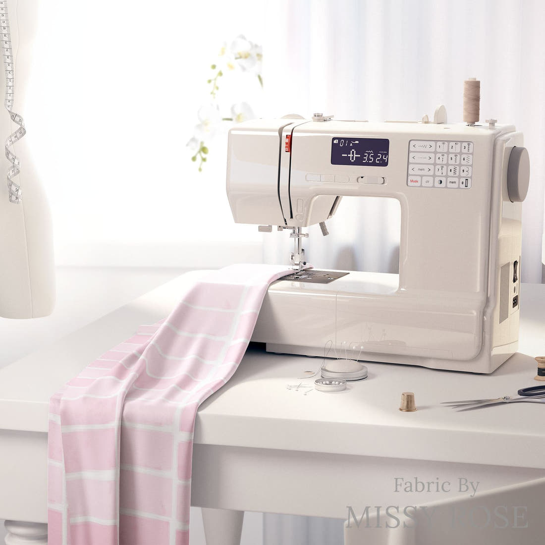 Indy Bloom Fabric Laguna Summer Beach Tiles In Bubblegum 19 fabric on a sewing machine - sew your own | Fabric by Missy Rose