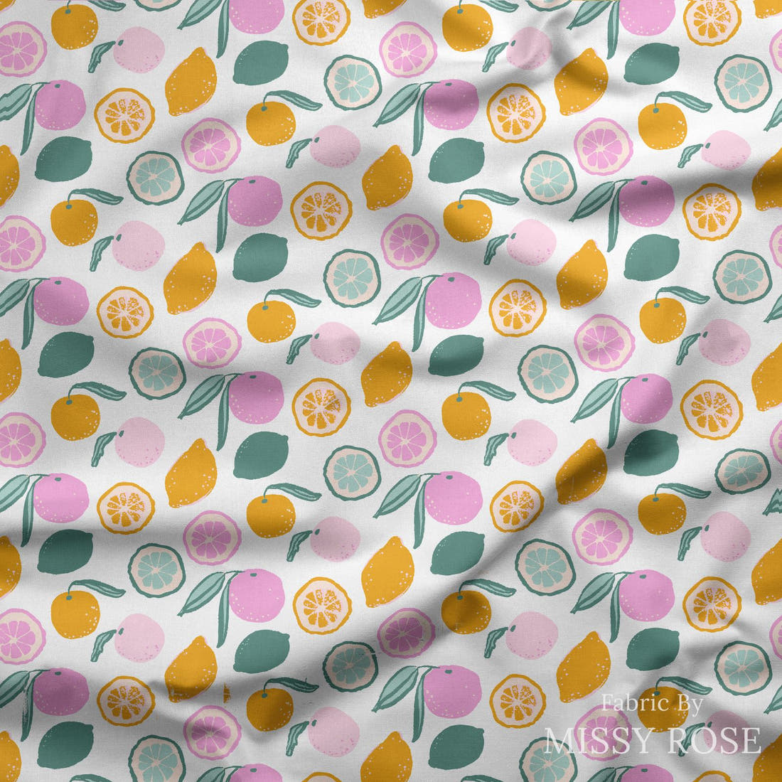 Indy Bloom Fabric Laguna Summer Citrus 04 draped fabric mockup - custom printed fabric by the metre | Fabric by Missy Rose