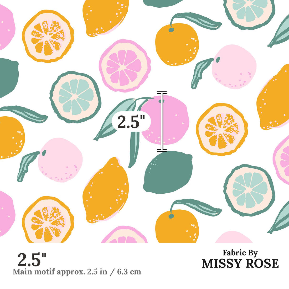 Indy Bloom Fabric Laguna Summer Citrus 04 2.5 inch print scale guide | Fabric by Missy Rose