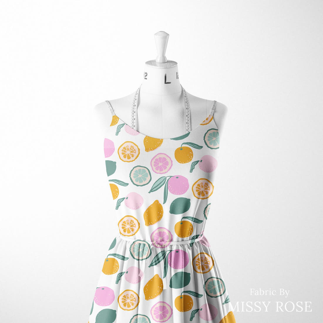 Indy Bloom Fabric Laguna Summer Citrus 04 sewn into a women's dress - custom printed fabric | Fabric by Missy Rose