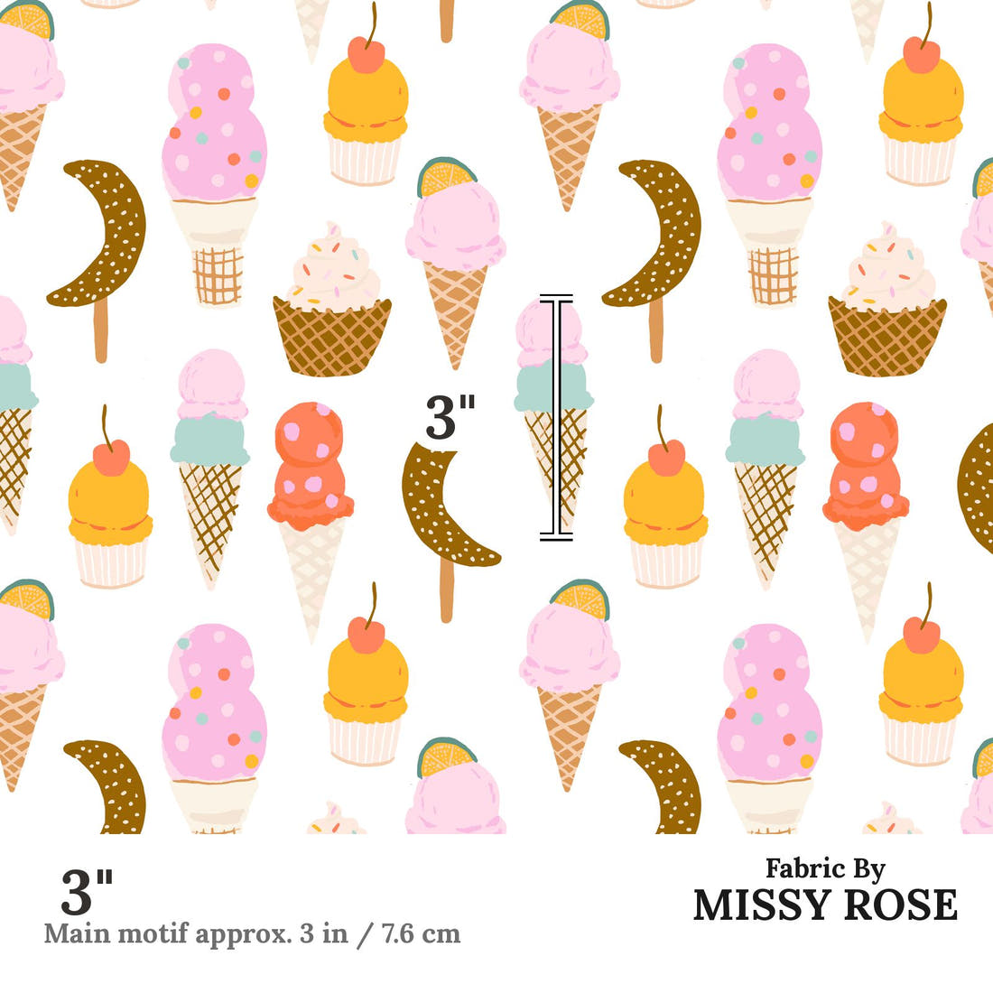 Indy Bloom Fabric Laguna Summer Ice Cream Parlour 06 3 inch print scale guide | Fabric by Missy Rose