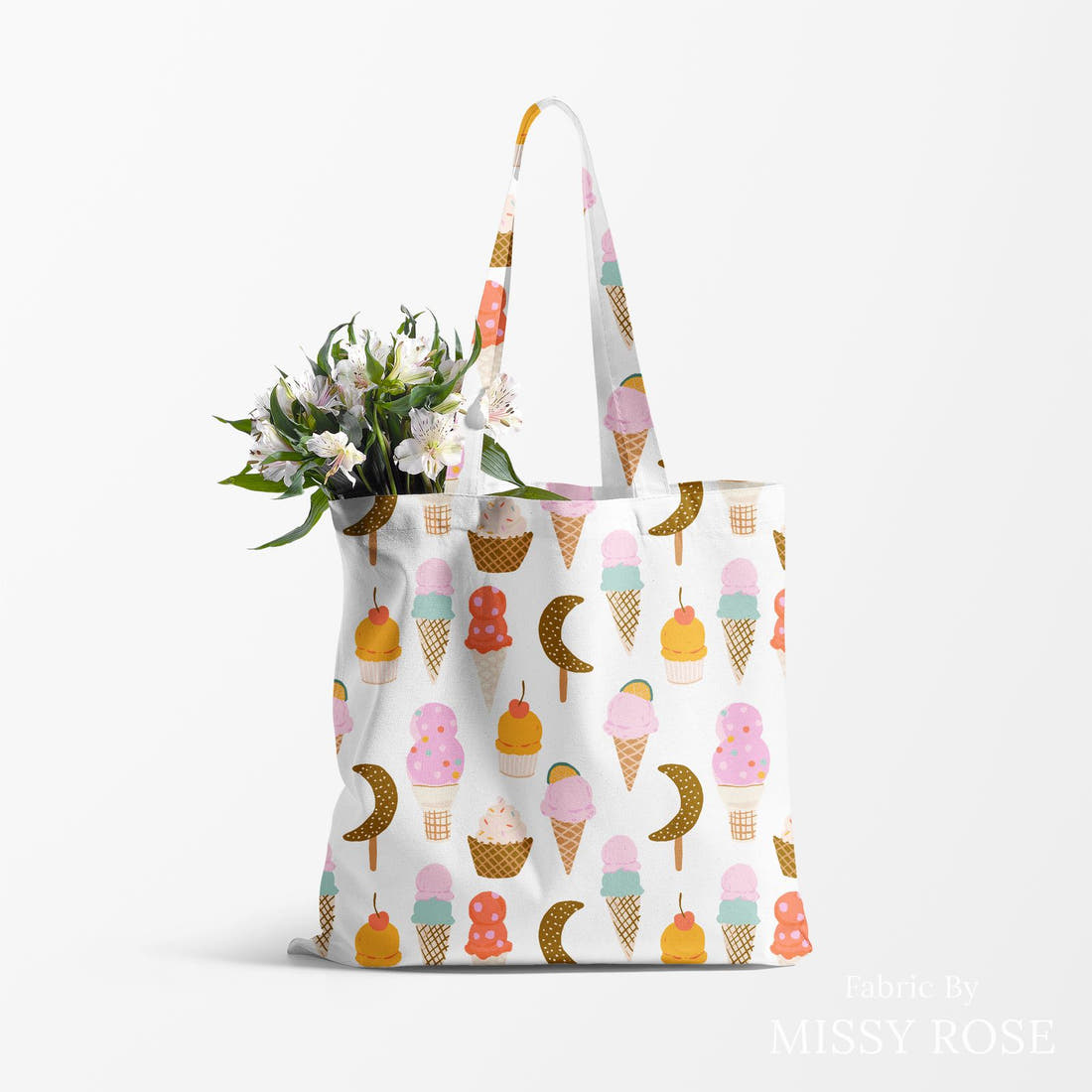 Indy Bloom Fabric Laguna Summer Ice Cream Parlour 06 made up as a tote bag - custom printed fabric | Fabric by Missy Rose