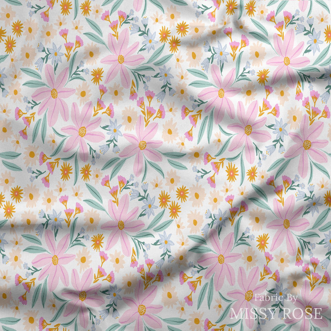 Indy Bloom Fabric Laguna Summer Laguna Floral 02 draped fabric mockup - custom printed fabric by the metre | Fabric by Missy Rose