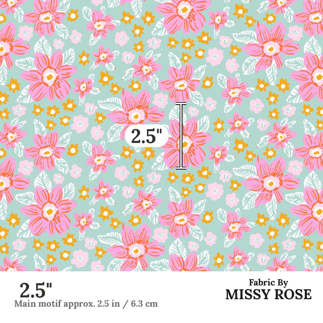 Indy Bloom Fabric Laguna Summer Malibu Floral 01 2.5 inch print scale guide | Fabric by Missy Rose