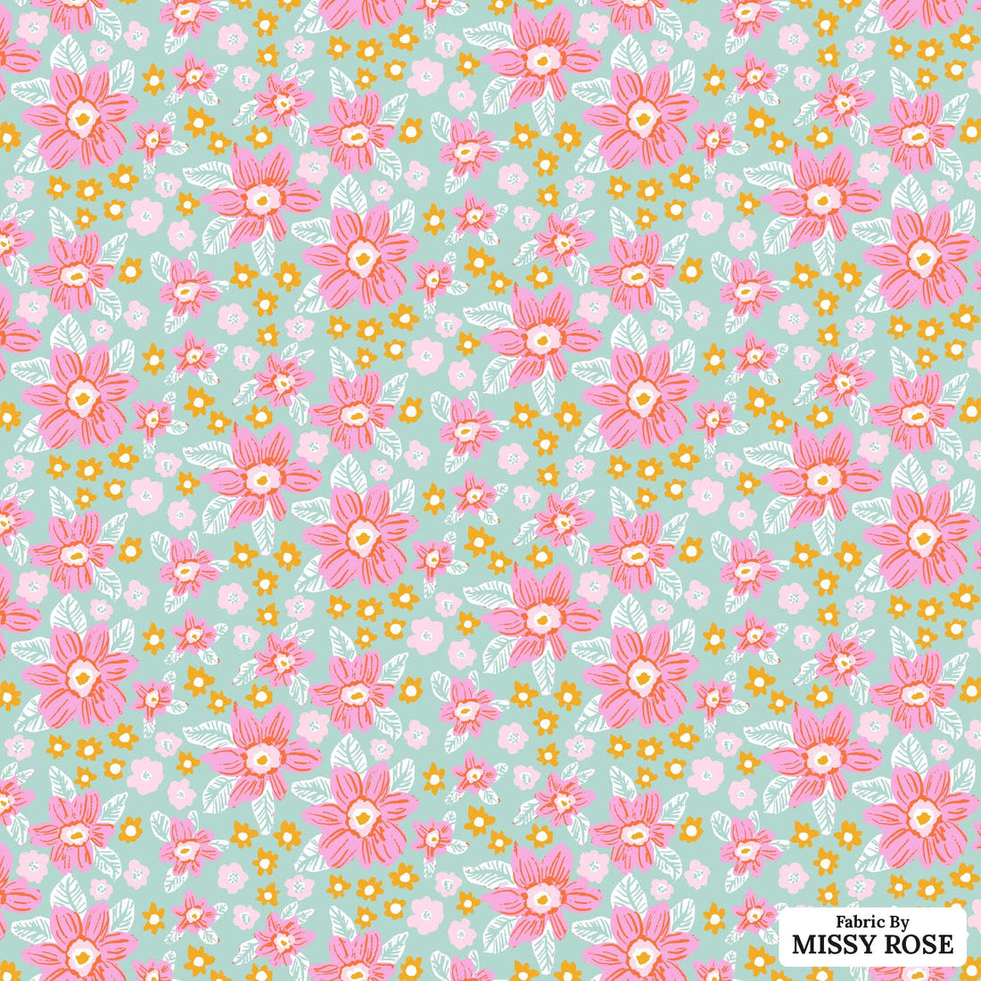 Indy Bloom Fabric Laguna Summer Malibu Floral 01 flat view of the printed design | Fabric by Missy Rose