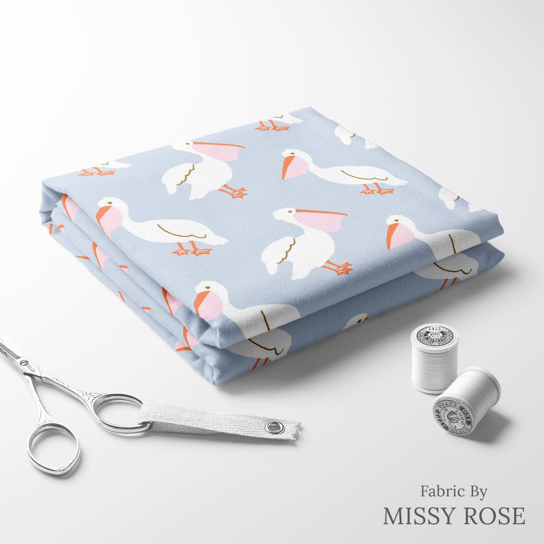 Indy Bloom Fabric Laguna Summer Pelicans In Periwinkle 15 folded fabric stack with matching thread - pre-order fabric Australia | Fabric by Missy Rose