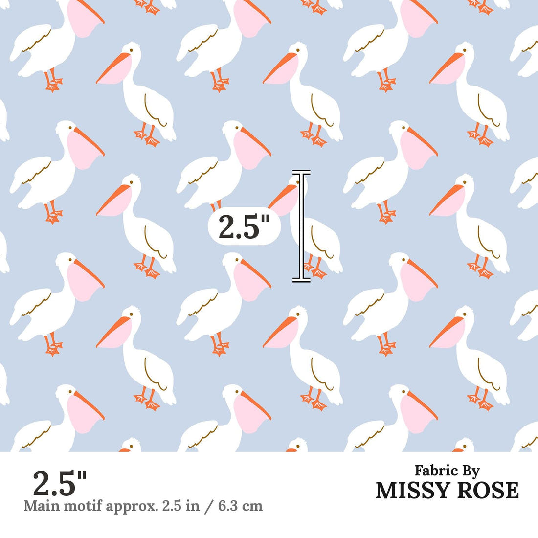 Indy Bloom Fabric Laguna Summer Pelicans In Periwinkle 15 2.5 inch print scale guide | Fabric by Missy Rose