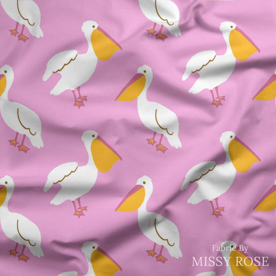 Indy Bloom Fabric Laguna Summer Pelicans in Pink 16 draped fabric mockup - custom printed fabric by the metre | Fabric by Missy Rose