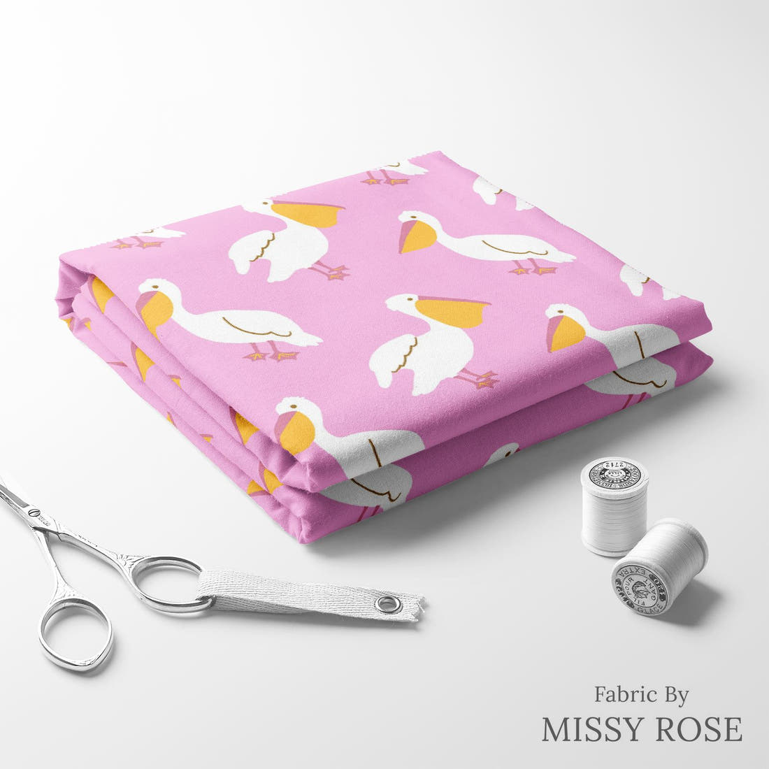 Indy Bloom Fabric Laguna Summer Pelicans in Pink 16 folded fabric stack with matching thread - pre-order fabric Australia | Fabric by Missy Rose