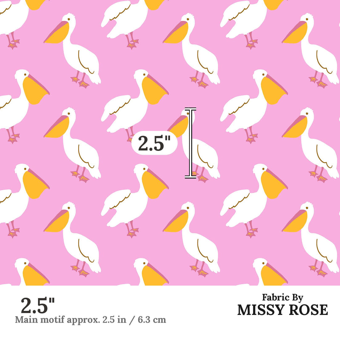 Indy Bloom Fabric Laguna Summer Pelicans in Pink 16 2.5 inch print scale guide | Fabric by Missy Rose