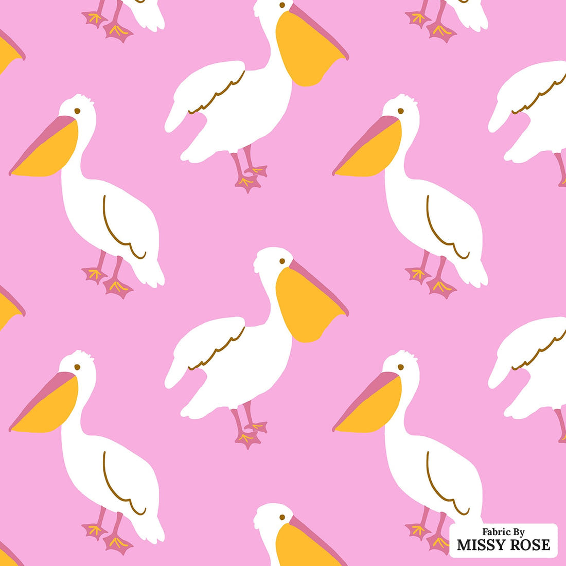 Indy Bloom Fabric Laguna Summer Pelicans in Pink 16 flat view of the printed design | Fabric by Missy Rose