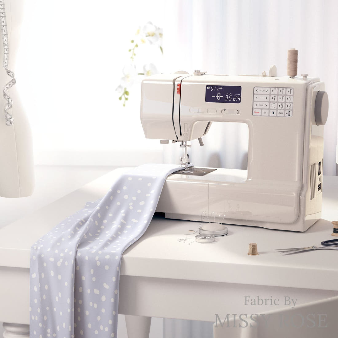 Indy Bloom Fabric Laguna Summer Polka Dot Bikini In Periwinkle 23 fabric on a sewing machine - sew your own | Fabric by Missy Rose