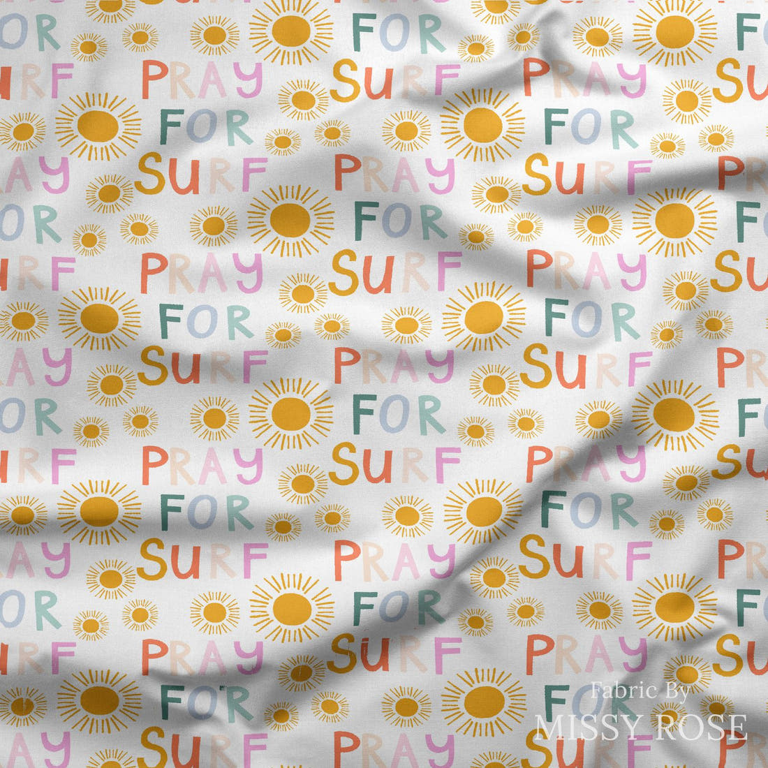 Indy Bloom Fabric Laguna Summer Pray For Surf In Sunshine 10 draped fabric mockup - custom printed fabric by the metre | Fabric by Missy Rose