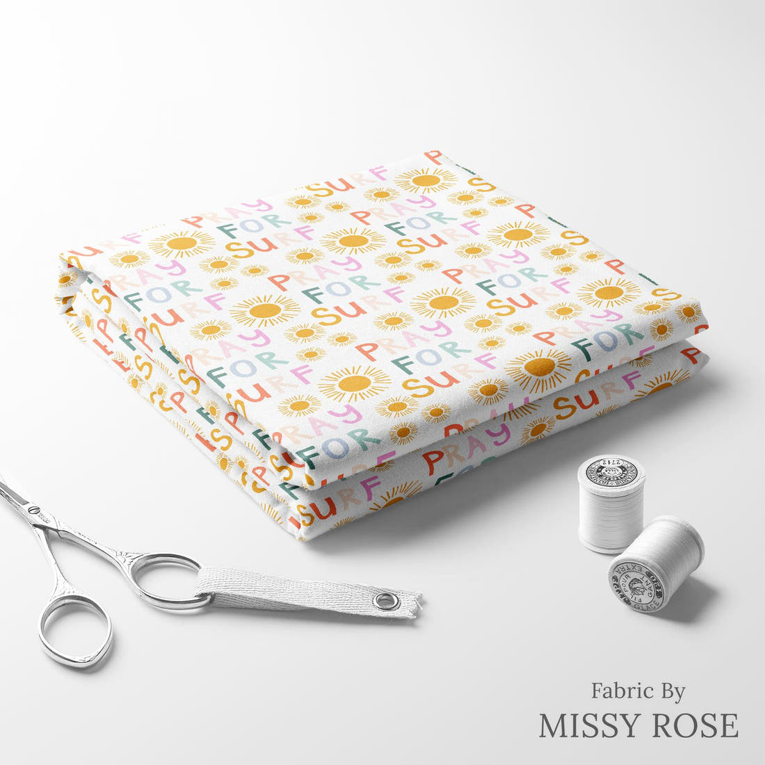Indy Bloom Fabric Laguna Summer Pray For Surf In Sunshine 10 folded fabric stack with matching thread - pre-order fabric Australia | Fabric by Missy Rose