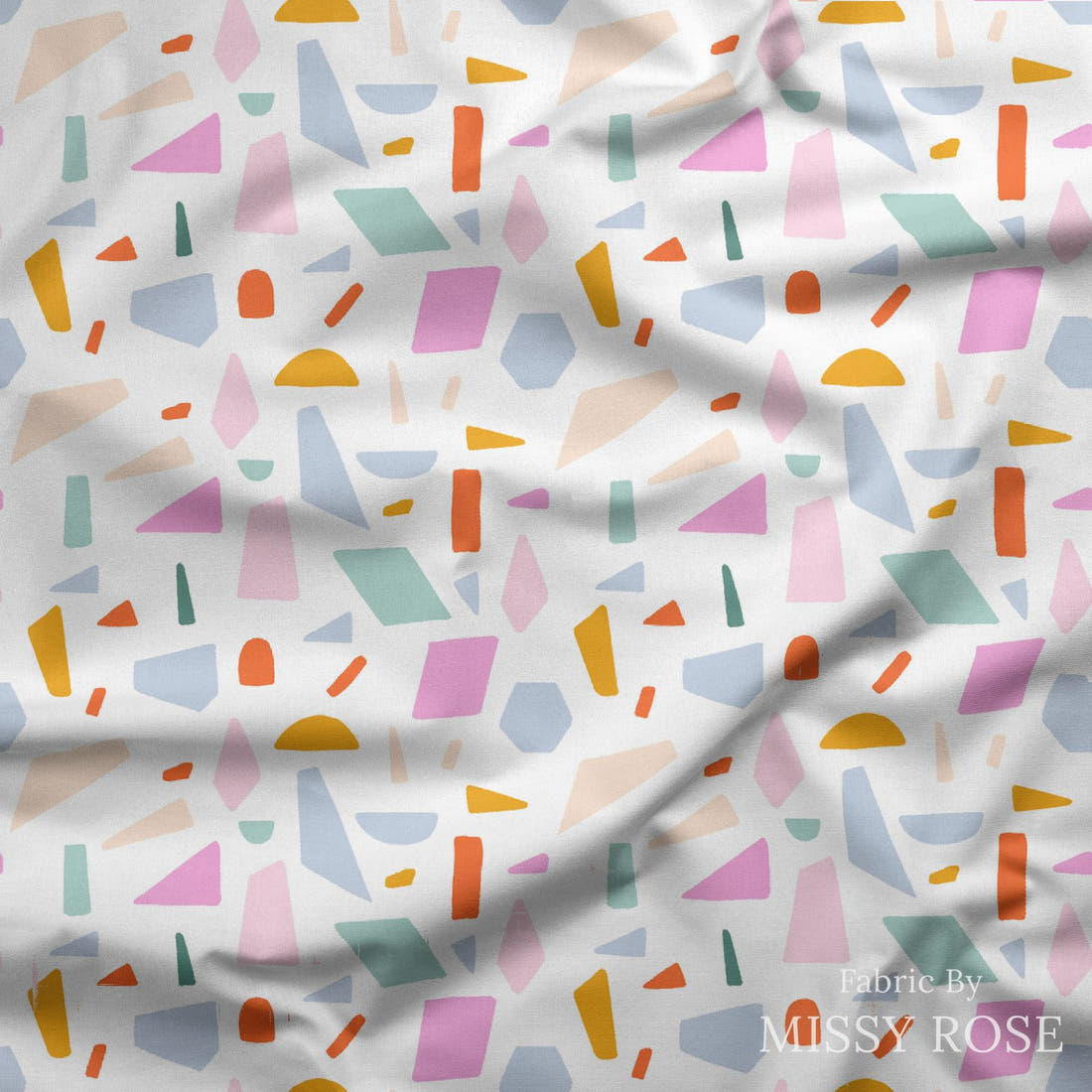 Indy Bloom Fabric Laguna Summer Retro Tiles in Laguna 05 draped fabric mockup - custom printed fabric by the metre | Fabric by Missy Rose
