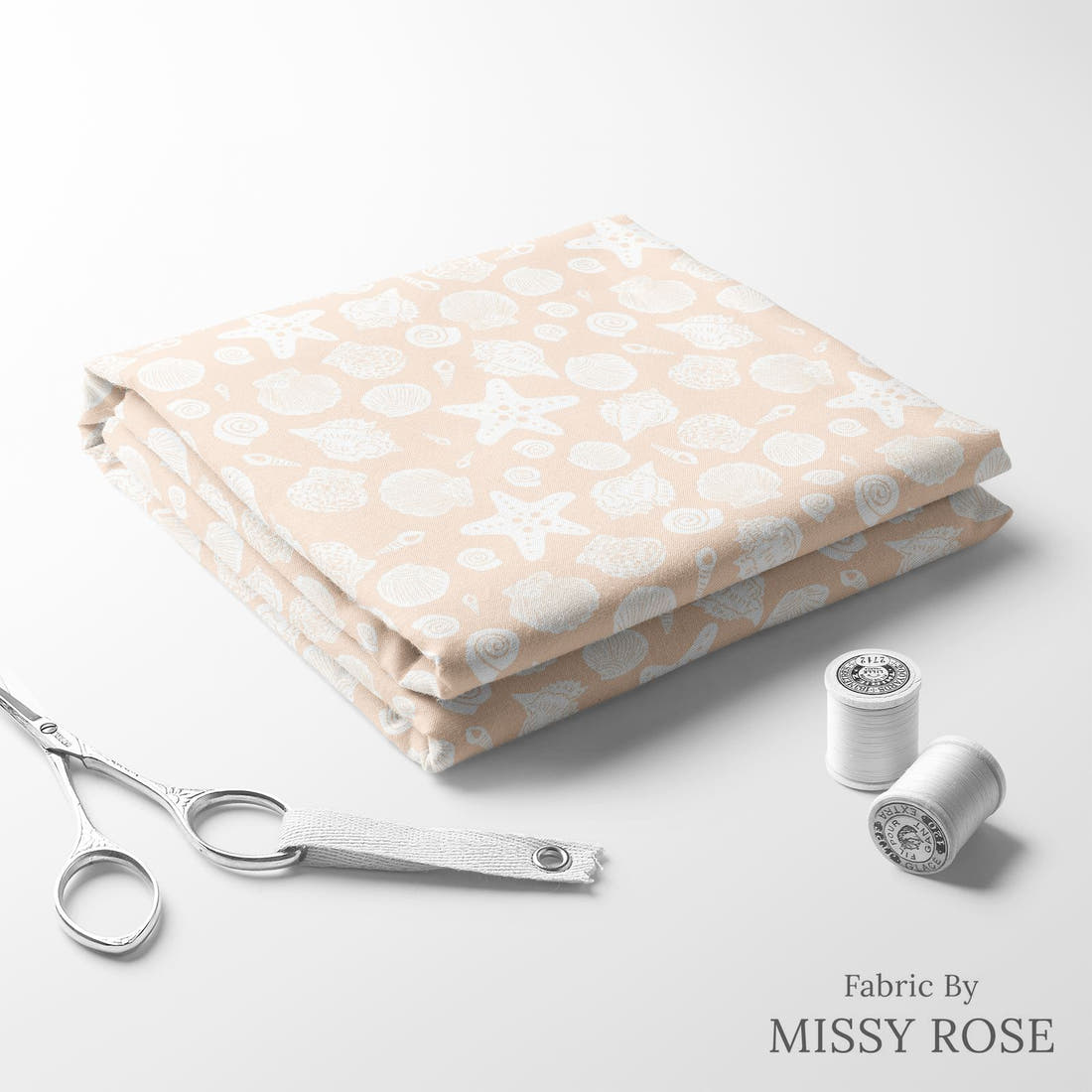 Indy Bloom Fabric Laguna Summer Sea Shells in Sandy 12 folded fabric stack with matching thread - pre-order fabric Australia | Fabric by Missy Rose
