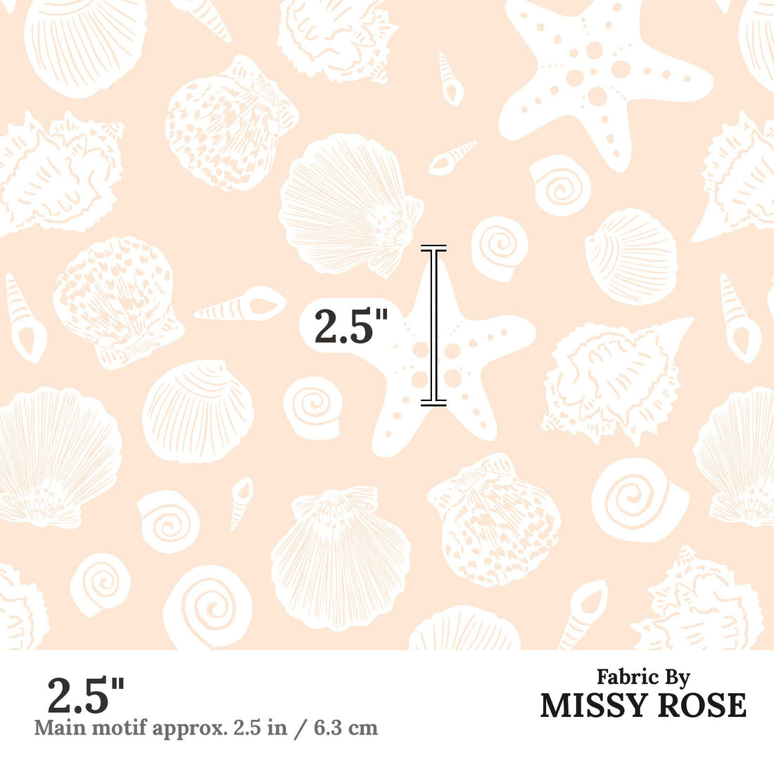 Indy Bloom Fabric Laguna Summer Sea Shells in Sandy 12 2.5 inch print scale guide | Fabric by Missy Rose