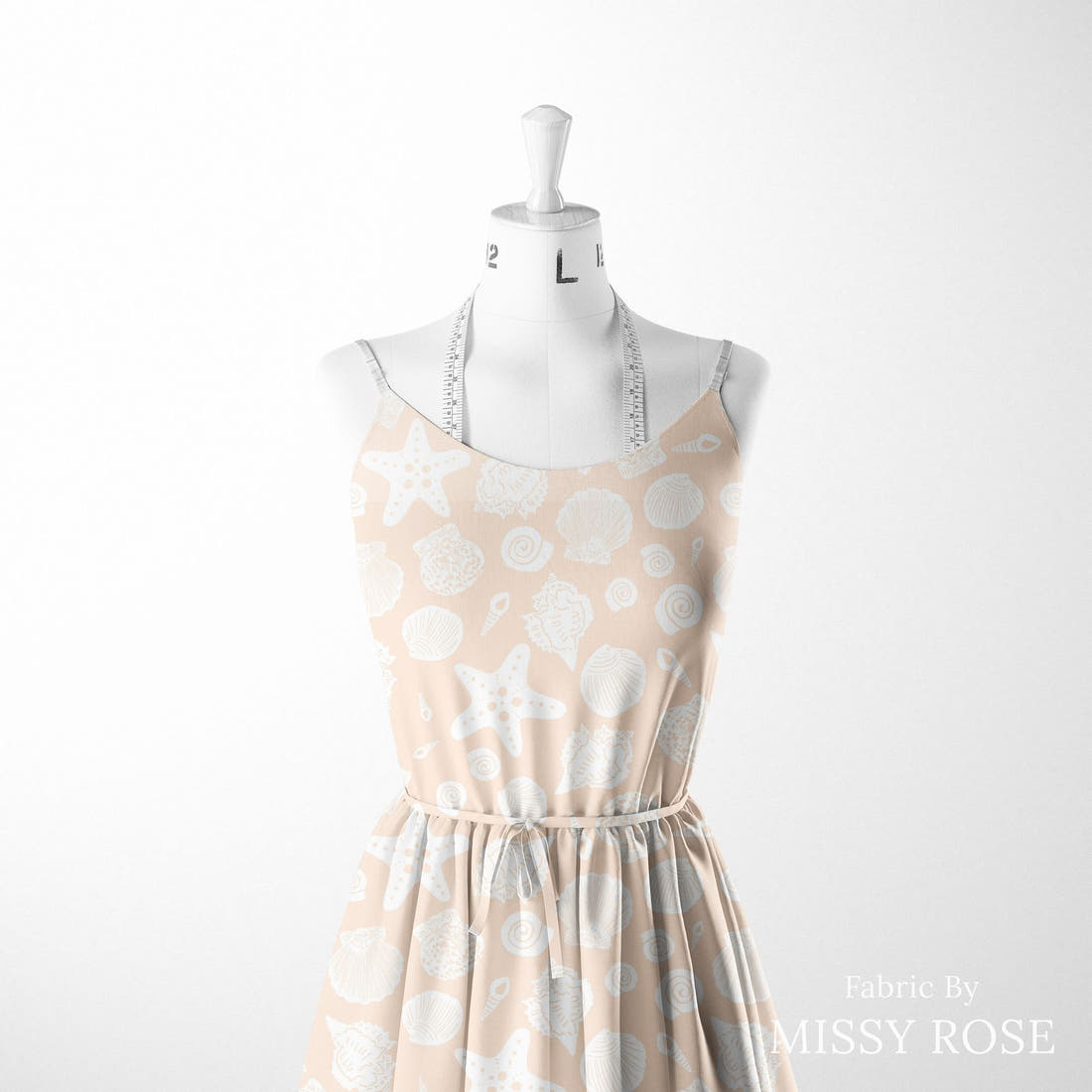Indy Bloom Fabric Laguna Summer Sea Shells in Sandy 12 sewn into a women's dress - custom printed fabric | Fabric by Missy Rose