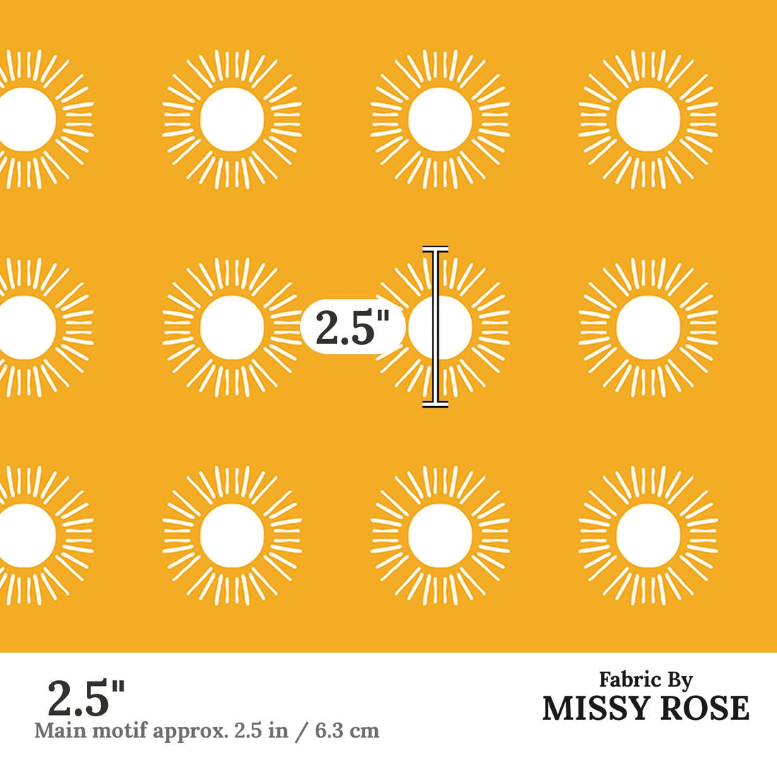 Indy Bloom Fabric Laguna Summer Sunny Day In Golden 18 2.5 inch print scale guide | Fabric by Missy Rose