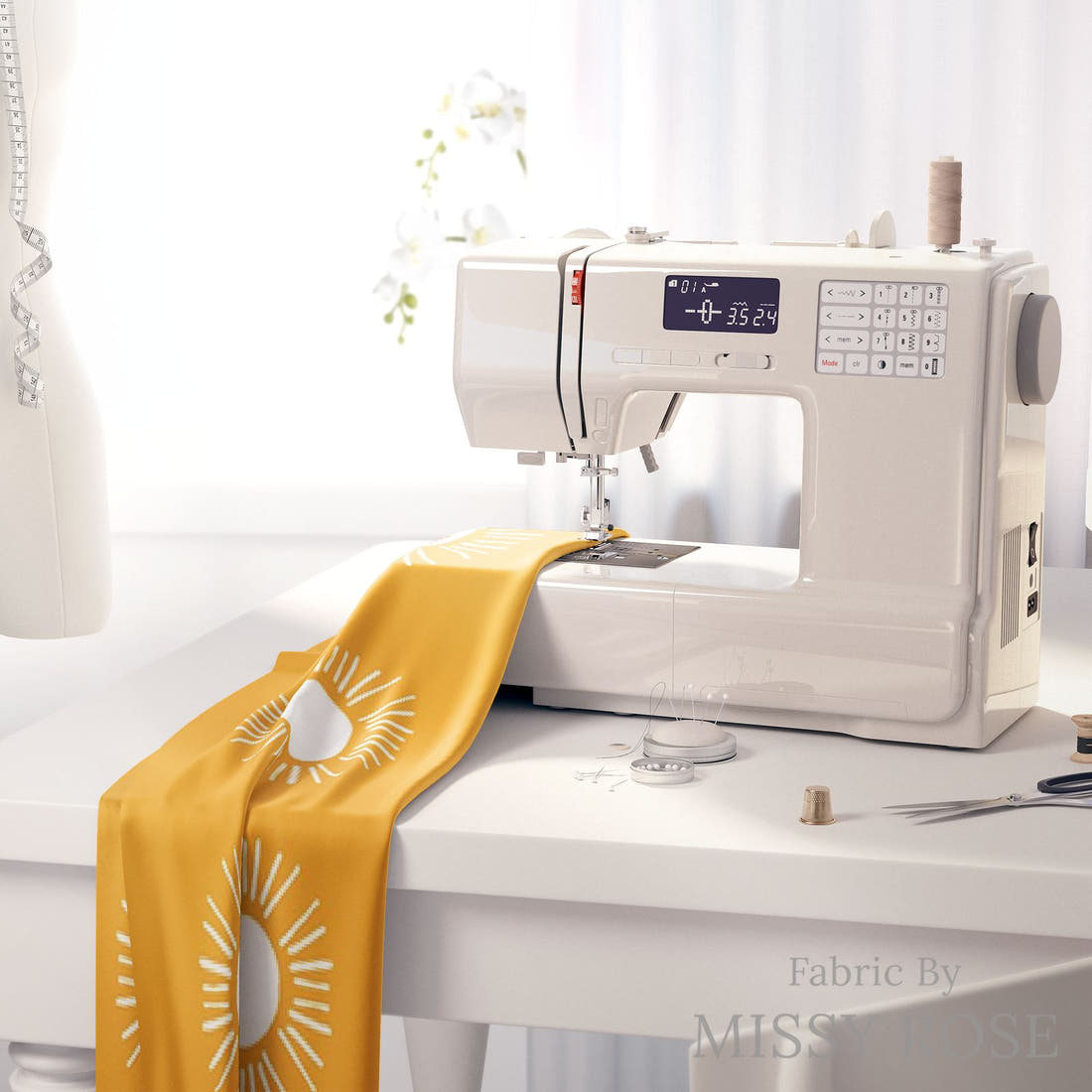 Indy Bloom Fabric Laguna Summer Sunny Day In Golden 18 fabric on a sewing machine - sew your own | Fabric by Missy Rose