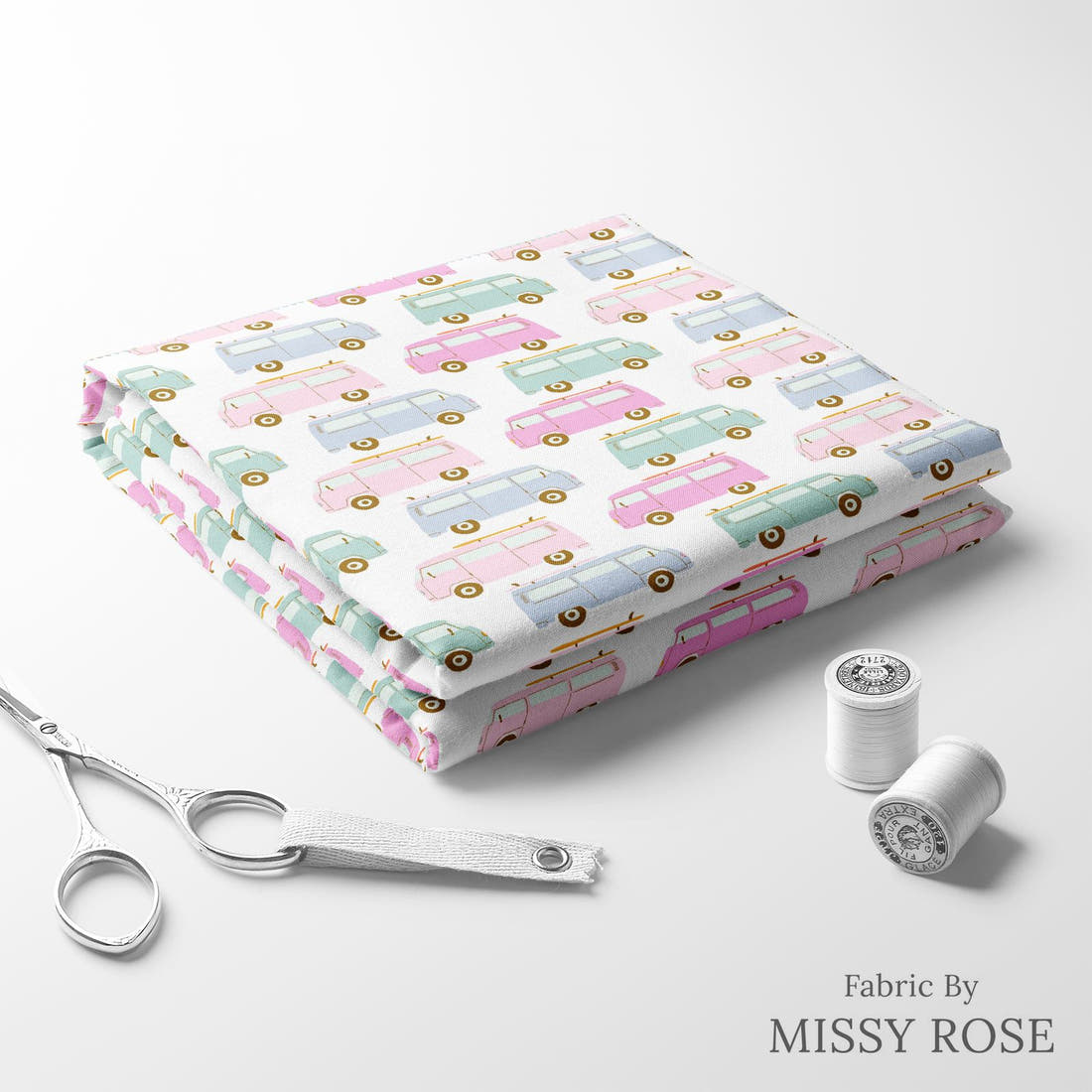 Indy Bloom Fabric Laguna Summer Surfs Up 07 folded fabric stack with matching thread - pre-order fabric Australia | Fabric by Missy Rose
