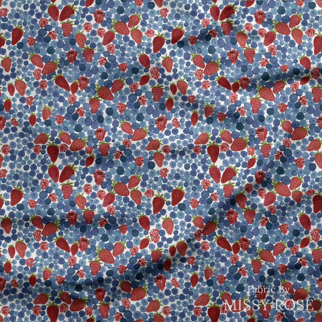 Indy Bloom Fabric Liberty Berry Bliss 04 draped fabric mockup - custom printed fabric by the metre | Fabric by Missy Rose