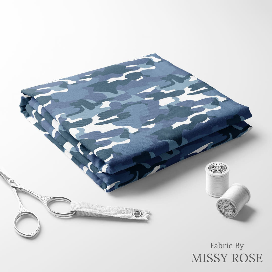 Indy Bloom Fabric Liberty Camo 02 folded fabric stack with matching thread - pre-order fabric Australia | Fabric by Missy Rose