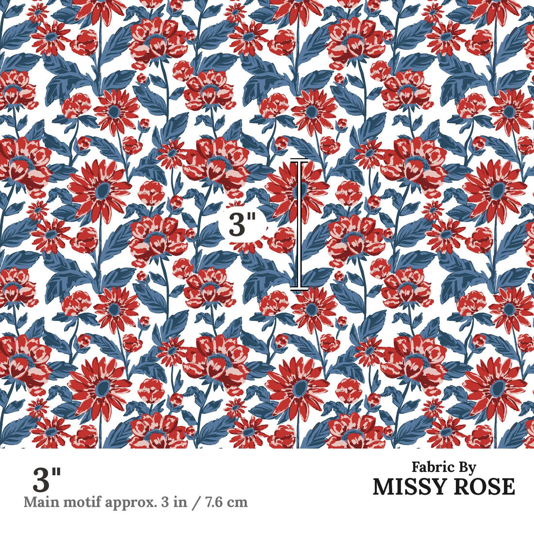 Indy Bloom Fabric Liberty Floral 01 3 inch print scale guide | Fabric by Missy Rose