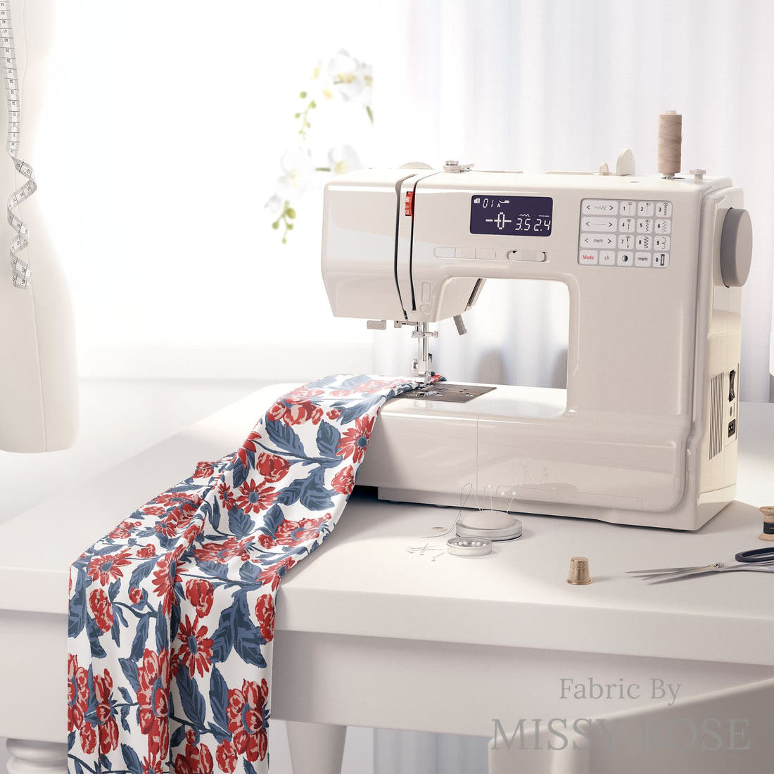 Indy Bloom Fabric Liberty Floral 01 fabric on a sewing machine - sew your own | Fabric by Missy Rose