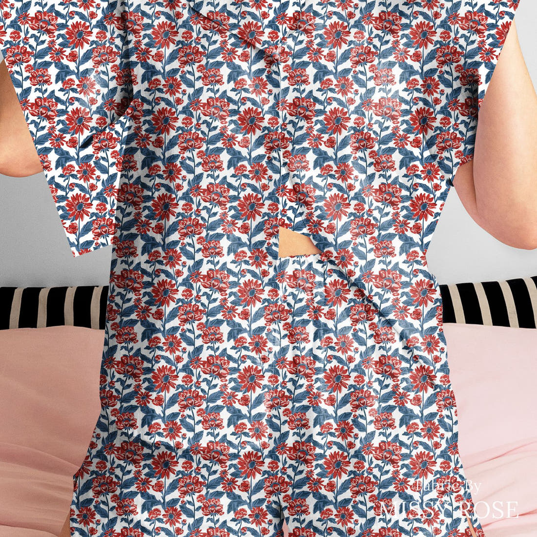 Indy Bloom Fabric Liberty Floral 01 sewn into a women's pyjama set - custom printed fabric | Fabric by Missy Rose