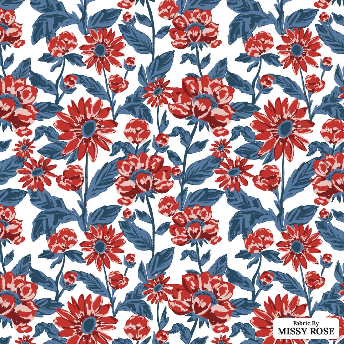 Indy Bloom Fabric Liberty Floral 01 flat view of the printed design | Fabric by Missy Rose