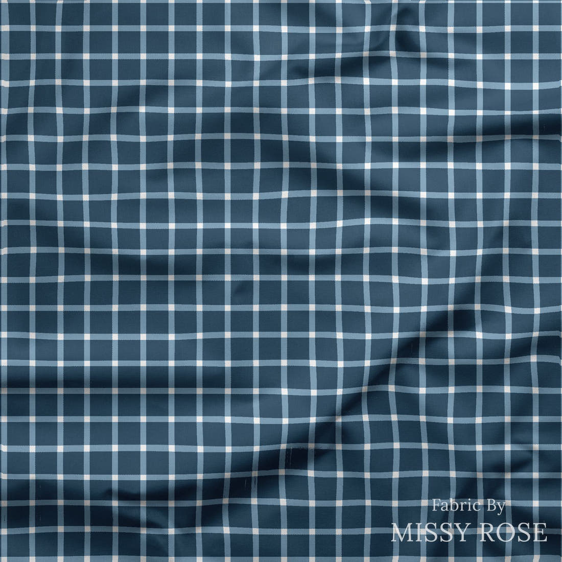 Indy Bloom Fabric Liberty Navy Gingham 09 draped fabric mockup - custom printed fabric by the metre | Fabric by Missy Rose