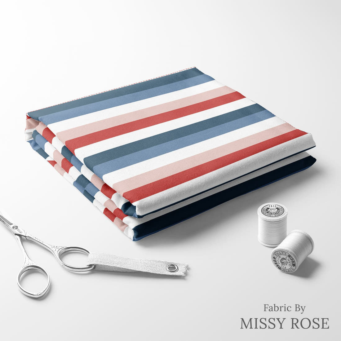Indy Bloom Fabric Liberty Rainbow Stripe 11 folded fabric stack with matching thread - pre-order fabric Australia | Fabric by Missy Rose