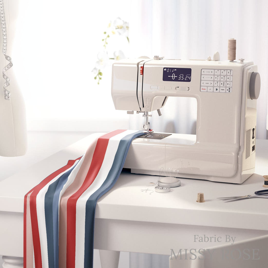 Indy Bloom Fabric Liberty Rainbow Stripe 11 fabric on a sewing machine - sew your own | Fabric by Missy Rose