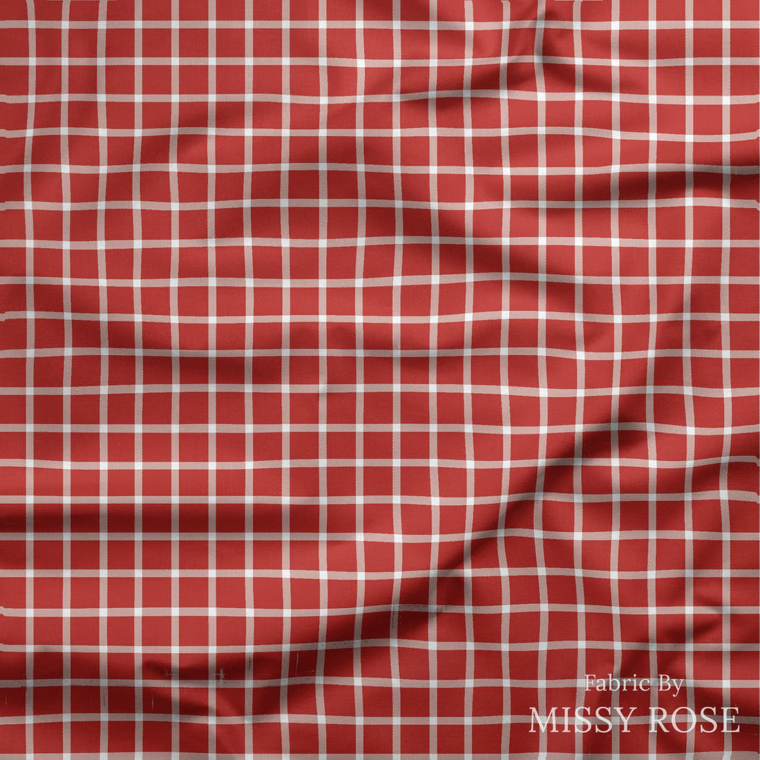 Indy Bloom Fabric Liberty Red Gingham 07 draped fabric mockup - custom printed fabric by the metre | Fabric by Missy Rose