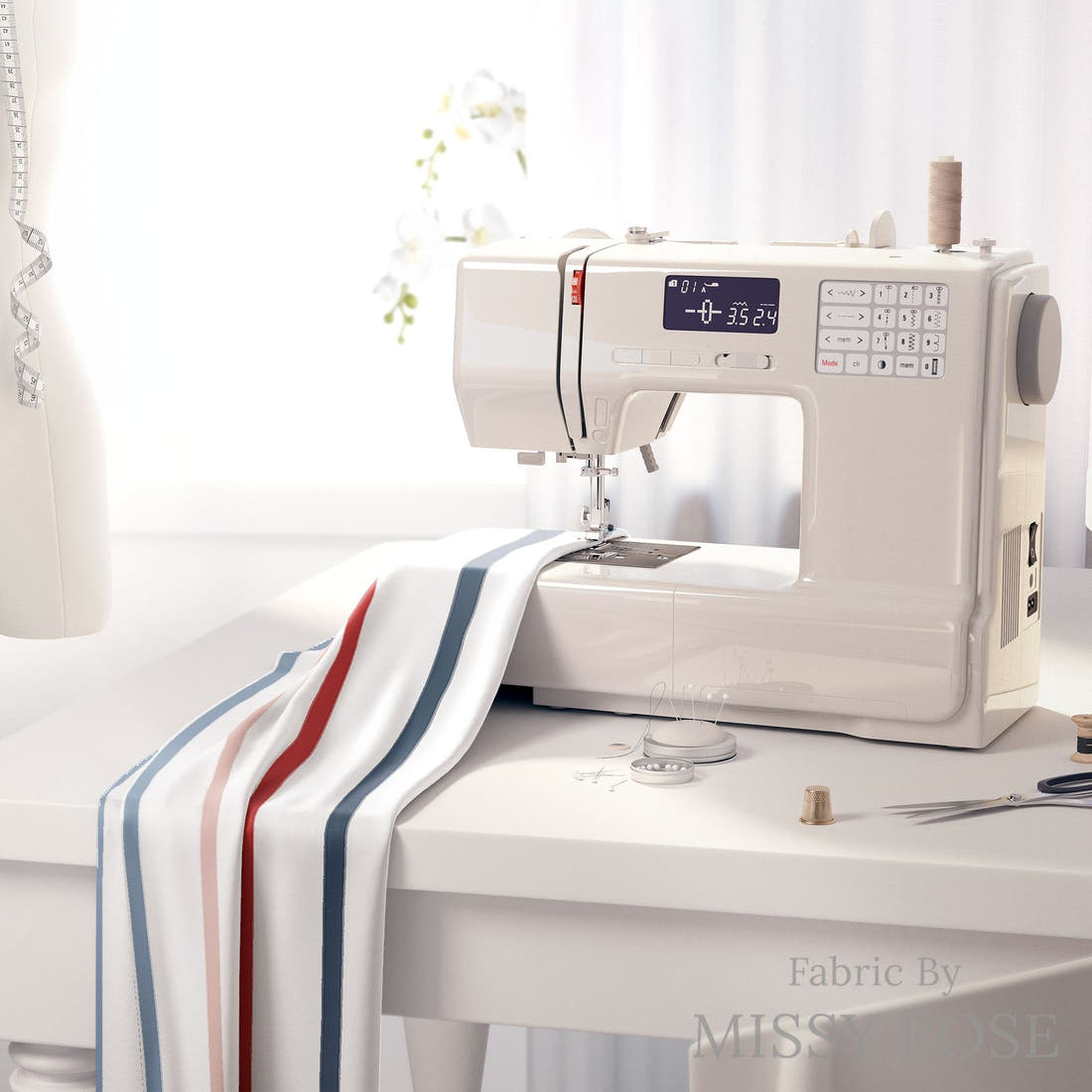 Indy Bloom Fabric Liberty Skinny 08 fabric on a sewing machine - sew your own | Fabric by Missy Rose