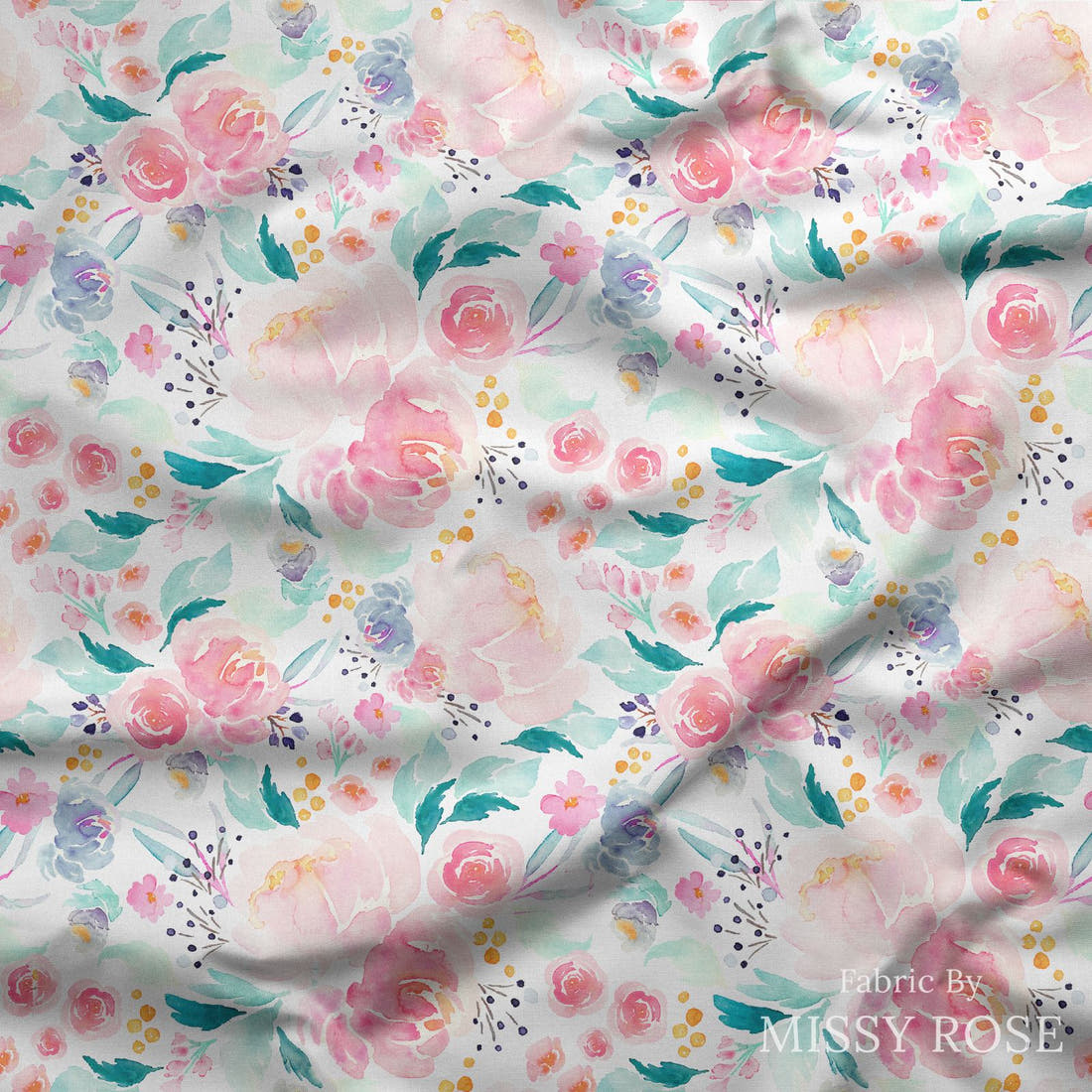 Indy Bloom Fabric Mermaid Lagoon Floral 01 draped fabric mockup - custom printed fabric by the metre | Fabric by Missy Rose