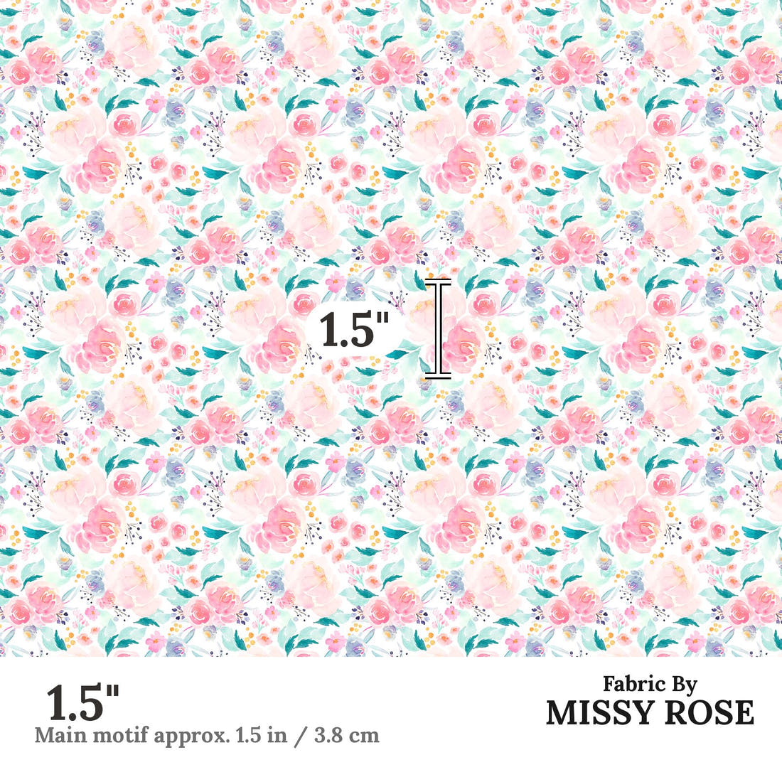 Indy Bloom Fabric Mermaid Lagoon Floral 01 1.5 inch print scale guide | Fabric by Missy Rose